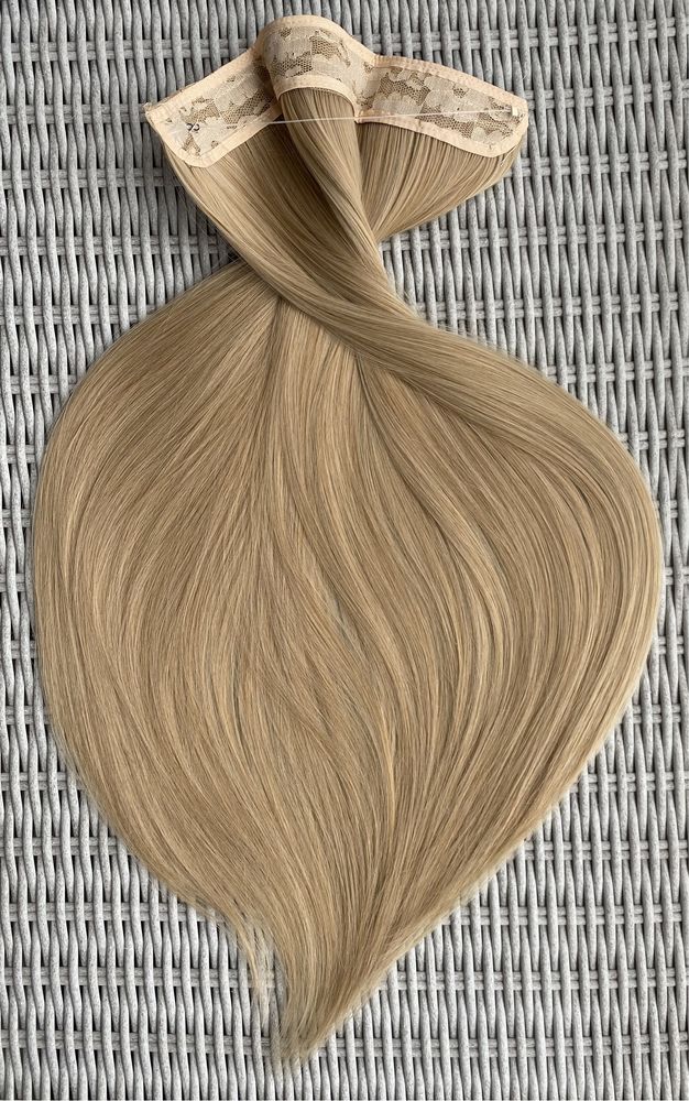 Włosy doczepiane, średni popielaty blond, włosy na żyłce ( 396 )