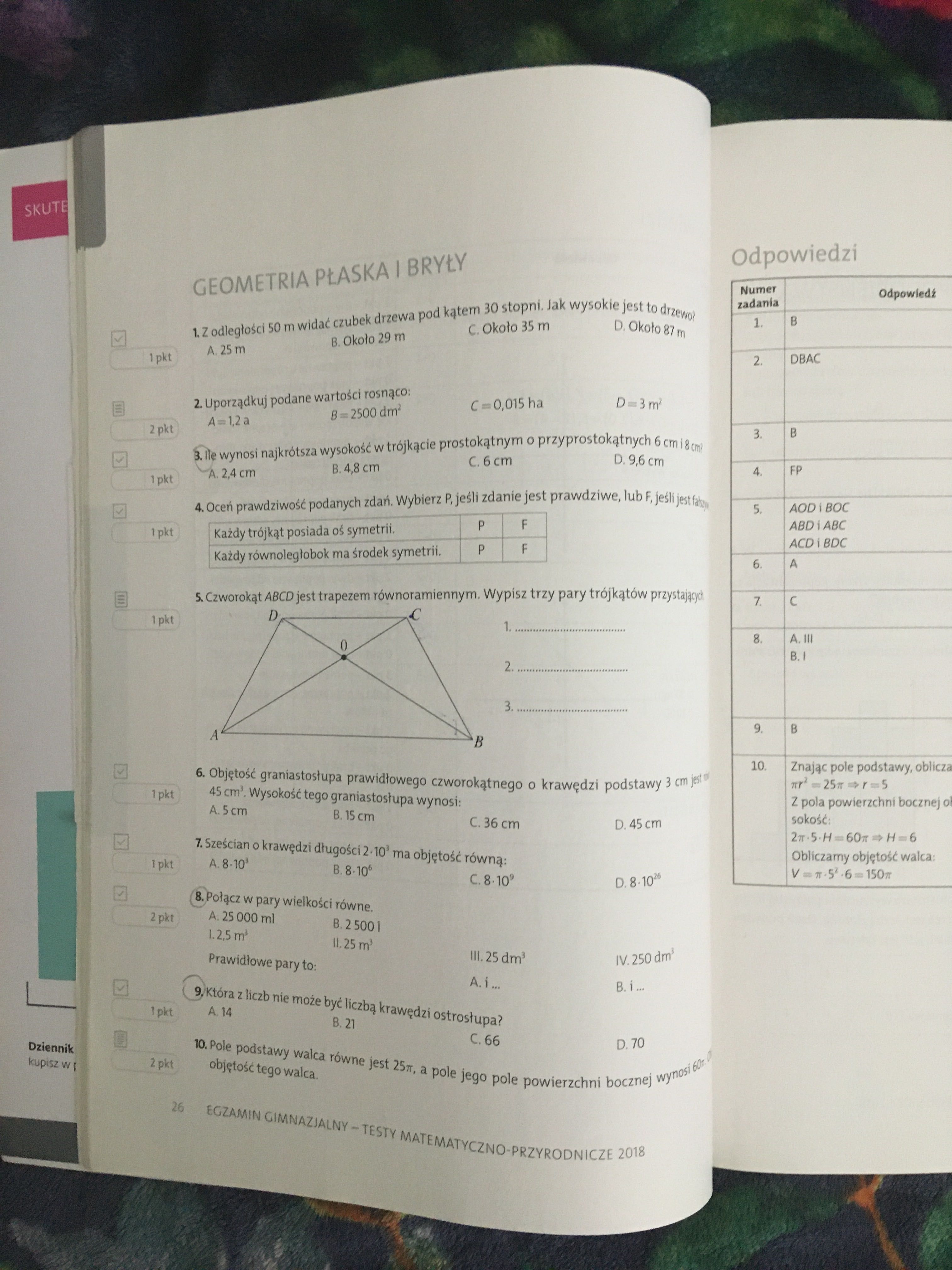 Testy i arkusze matematyczno-przyrodnicze 2018