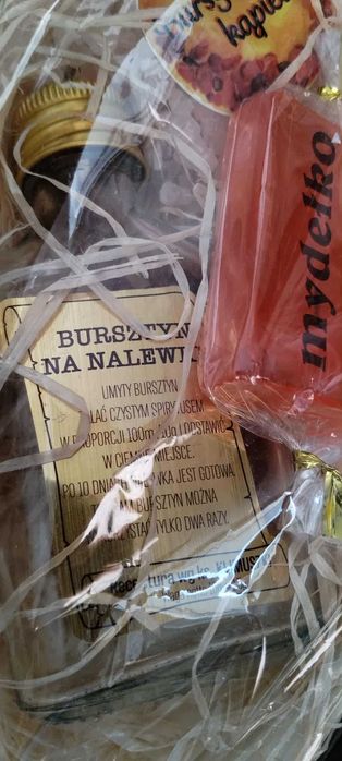 Zestaw: bursztyn na nalewkę, mydełko i sól do kąpieli