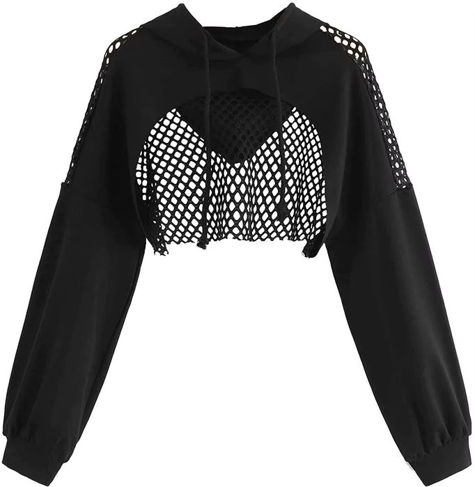 Krótka bluza z kapturem i siatką streetwear HIP HOP - L