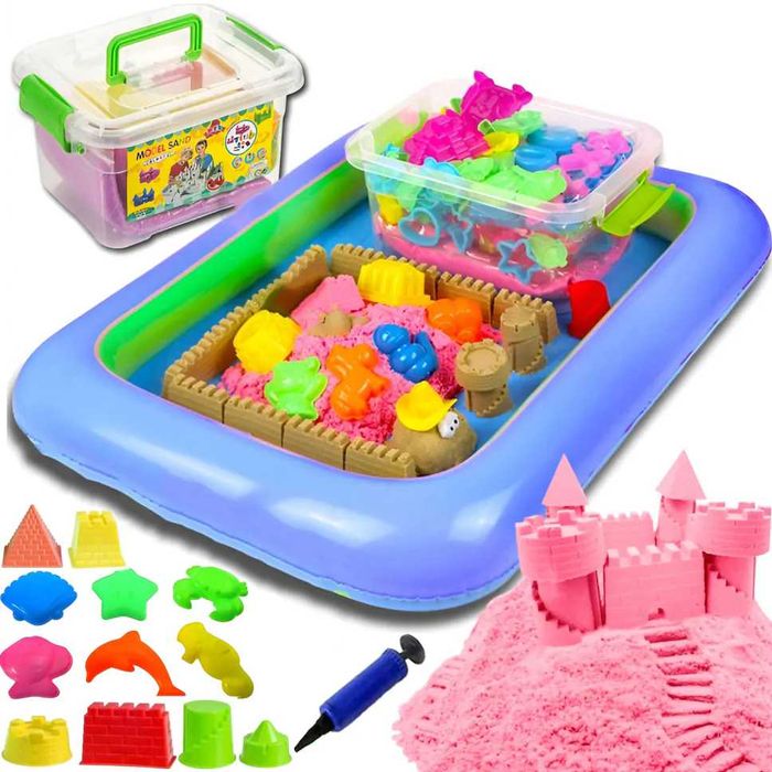 Piasek kinetyczny foremki w wiaderku 18 foremek piaskownica pompka 3kg