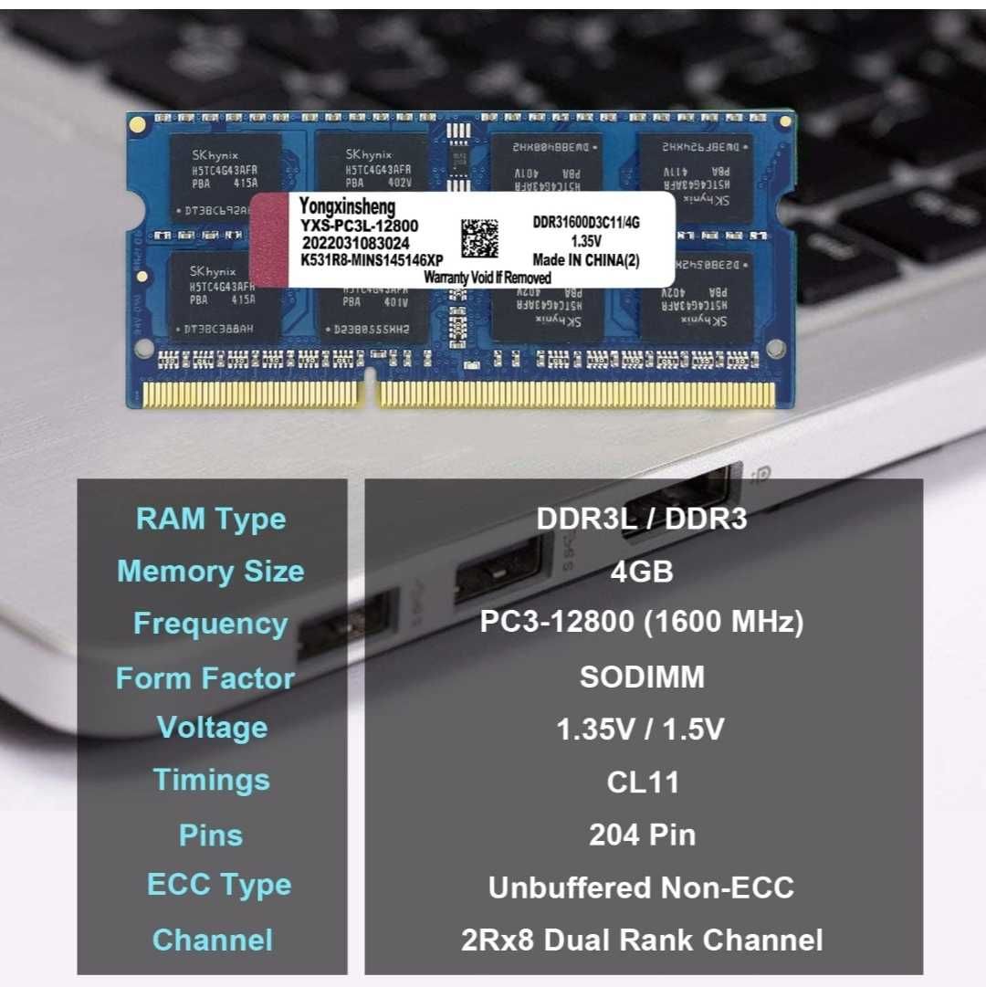 Pamięci RAM DDR3l 4GB 1600MHz PC3L-12800/PC3-12800   SODIMM 1,35V/1,5V