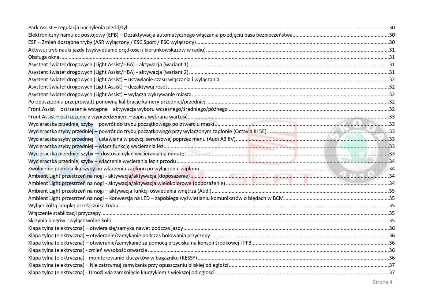 Zeszyt kodowań - Audi VW Skoda Seat - VCDS OBD11 ODIS VCP