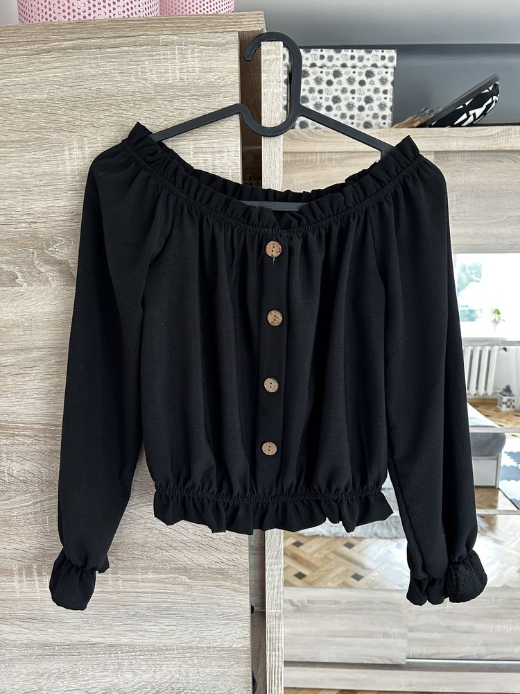 czarna elagancka bluzka crop top hiszpanka