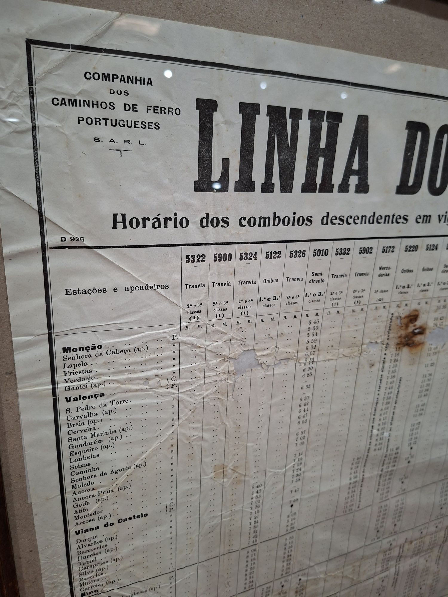 1959 horário dos comboios Linha do Minho