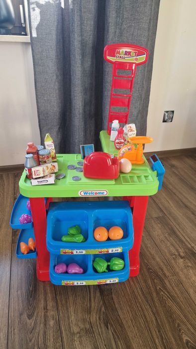 Zabawkowy sklep, Super Market, kasa, wózek