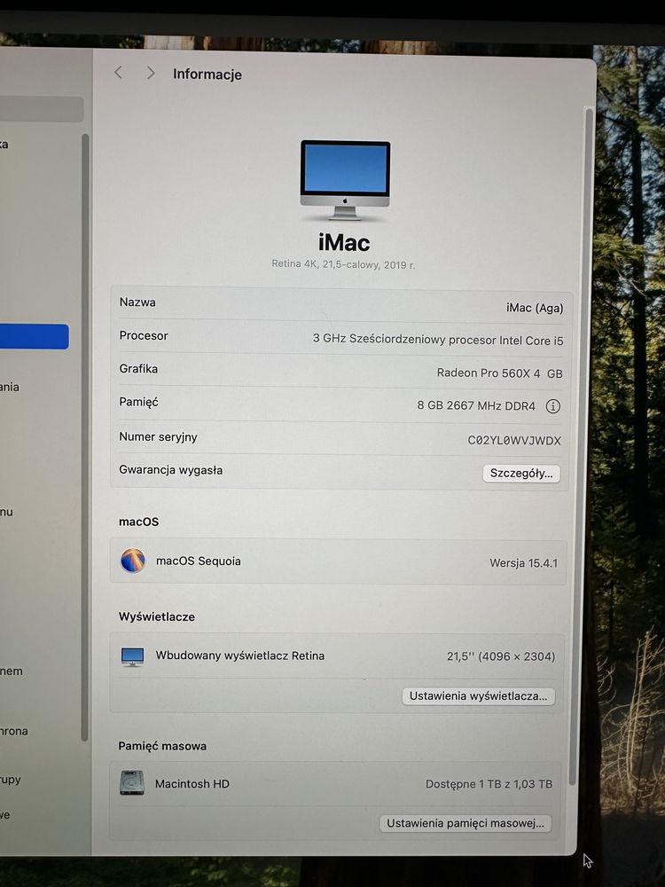 Apple Imac 2019 21,5 cala retina 4k