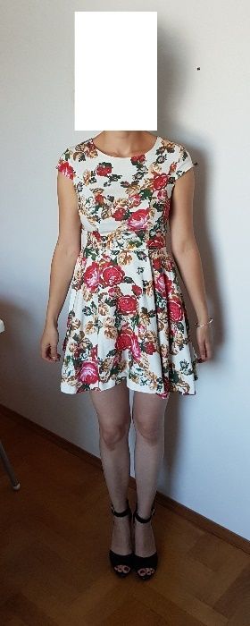 Sukienka damska wzorzysta kwiaty wesele studniówka elegancka XS