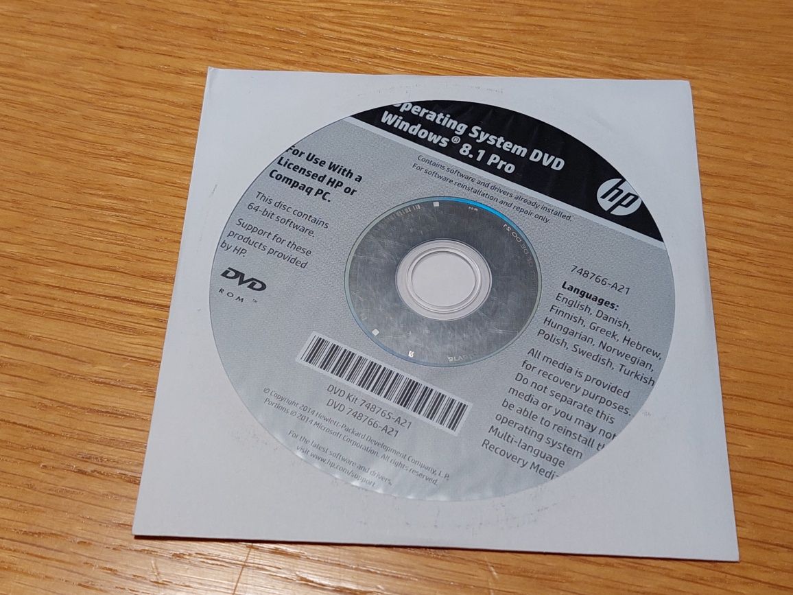 Płyta nośnik DVD HP Windows 8.1 Pro Recovery