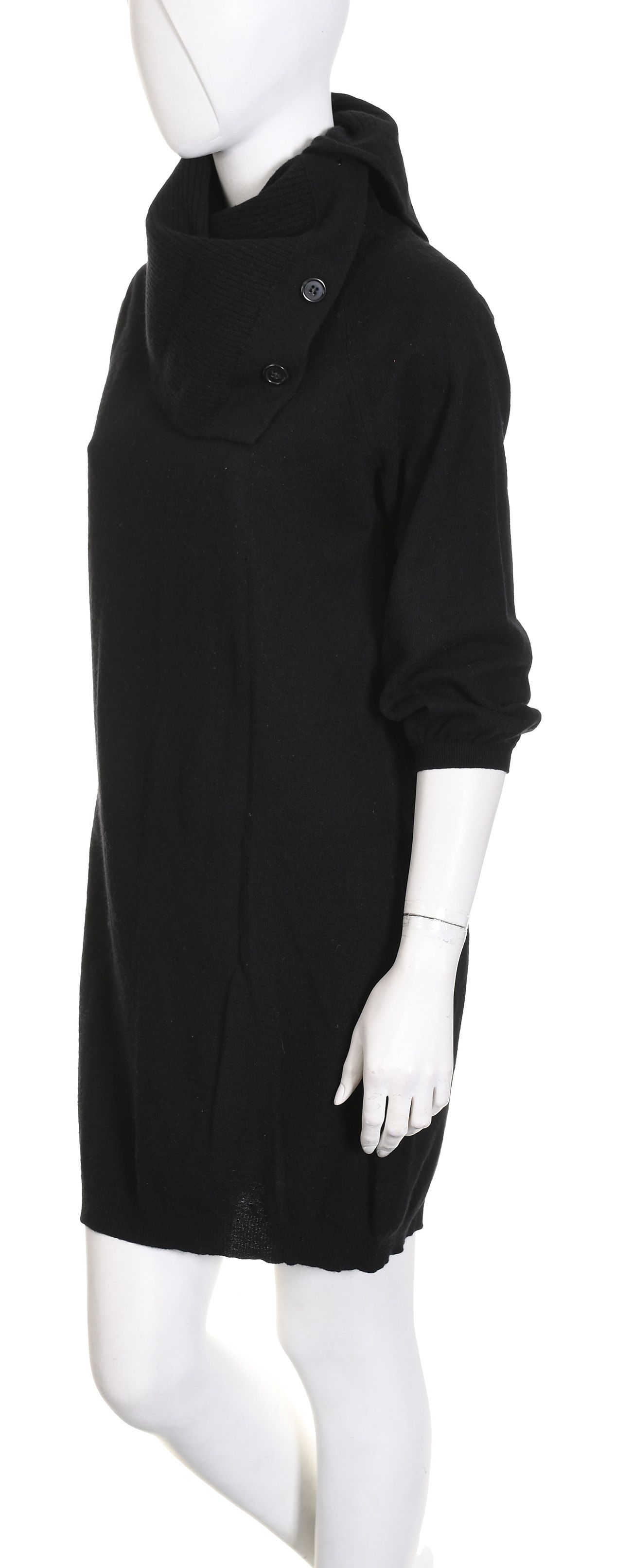 SISLEY długi czarny sweter sukienka tunika z kominem rękaw 3/4 r. 38
