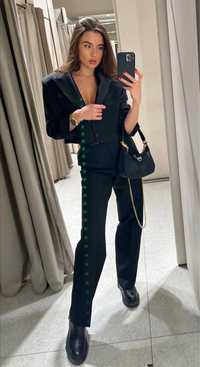 Костюм жіночий діловий Zara вкорочений блейзер брюки чорний