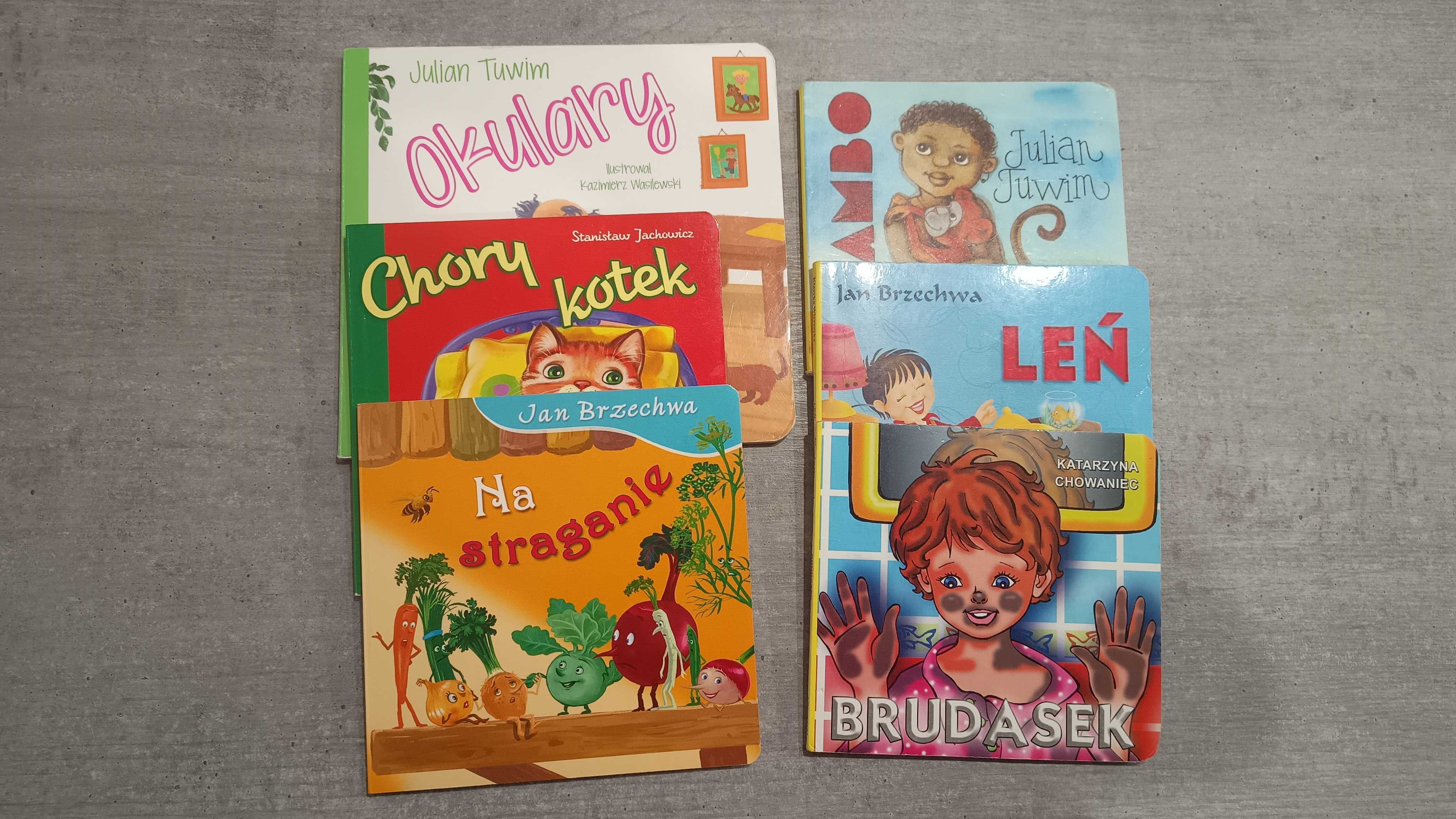 Książki: Okulary, Chory kotek, Bambo, Na straganie, Leń, Brudasek