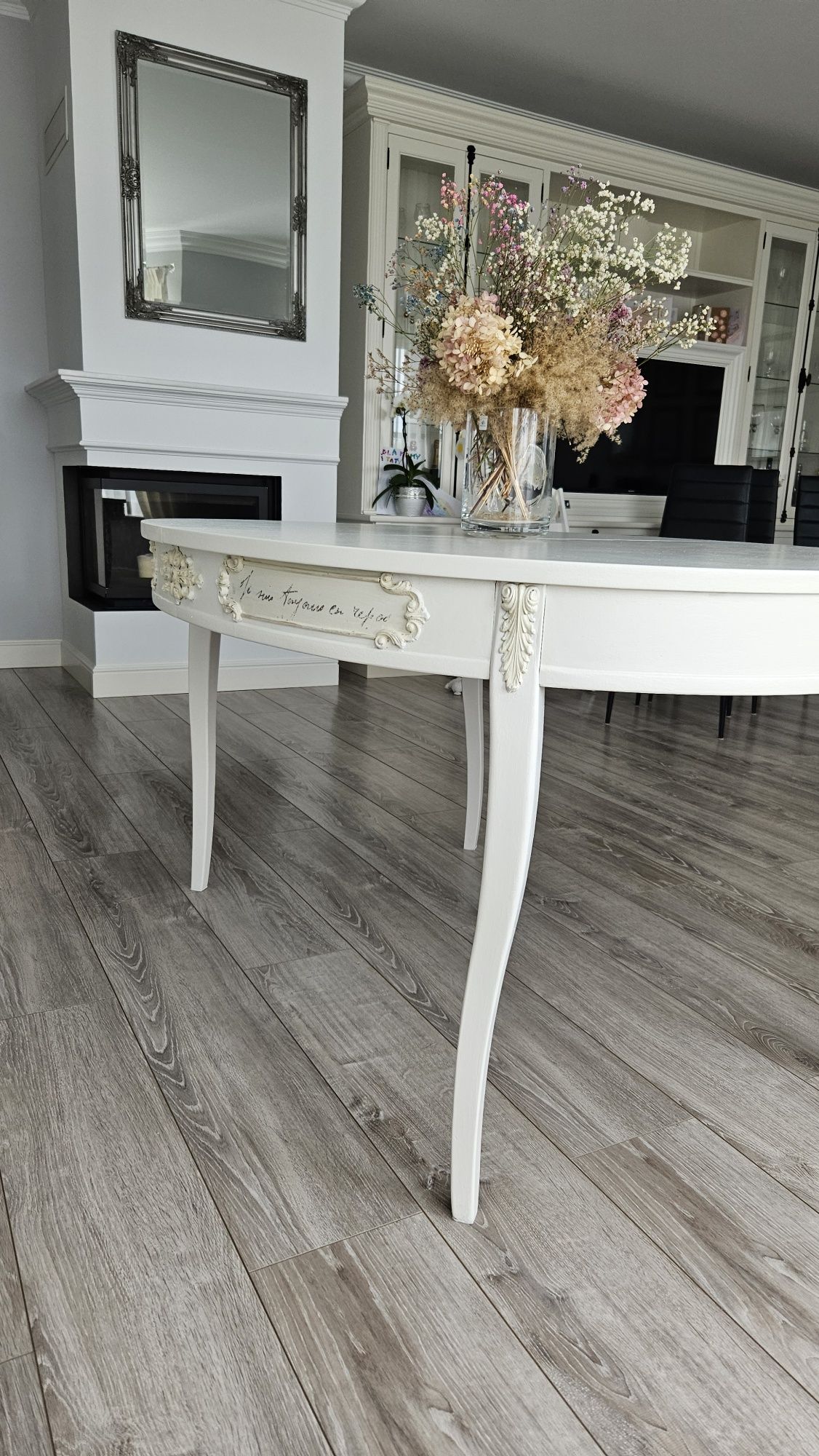 Piękny drewniany stół rzeźbienia ludwikowski stylowy shabby chic