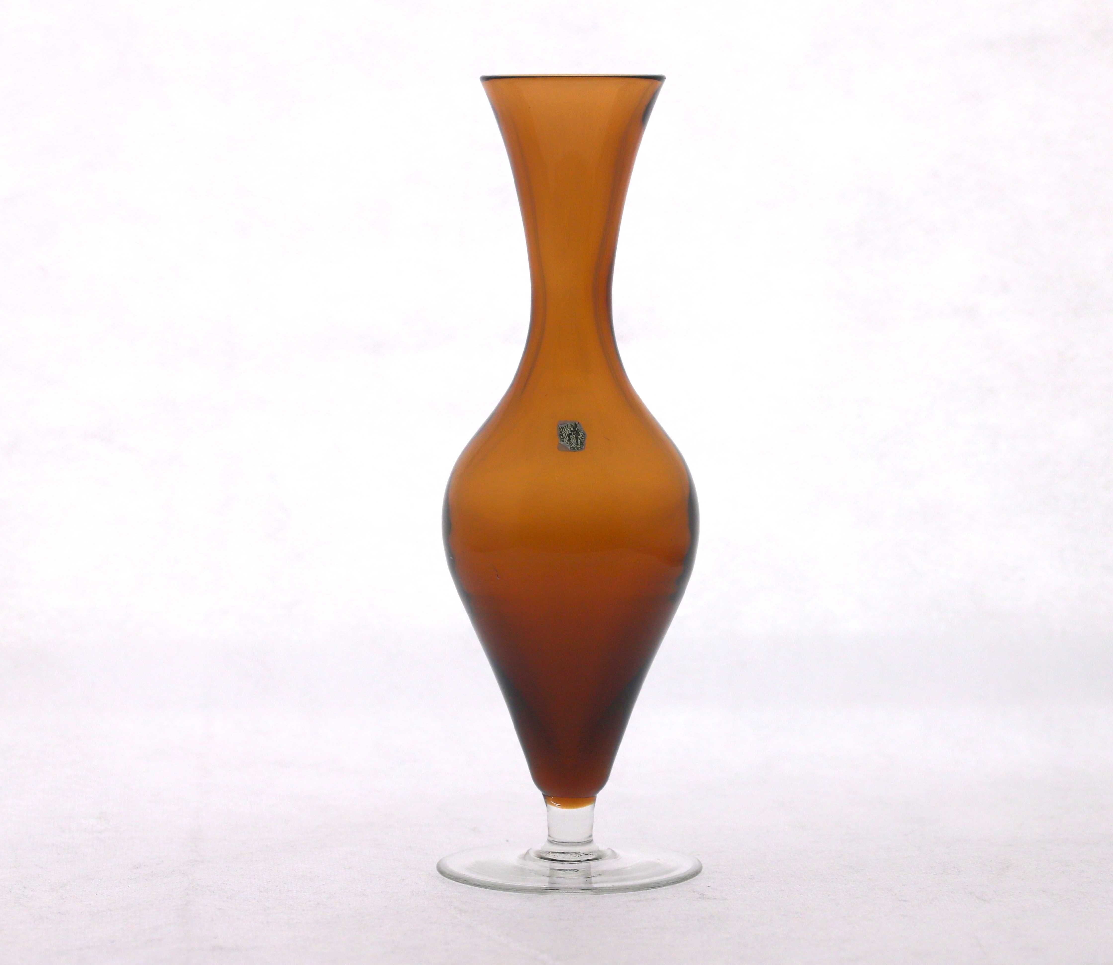 Brązowy szklany wazon kielich wys. 22,5cm vintage New LOOK