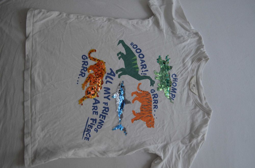 koszulka z krótkim rękawem 134/140 H&M cekiny dinozaury