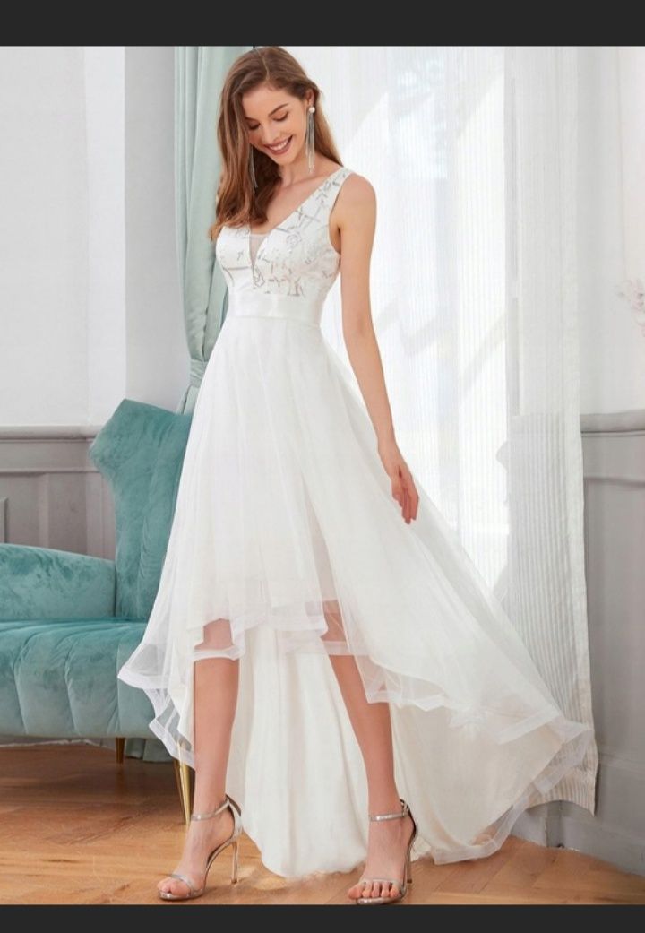 Sukienka Shein z koronką biała długa