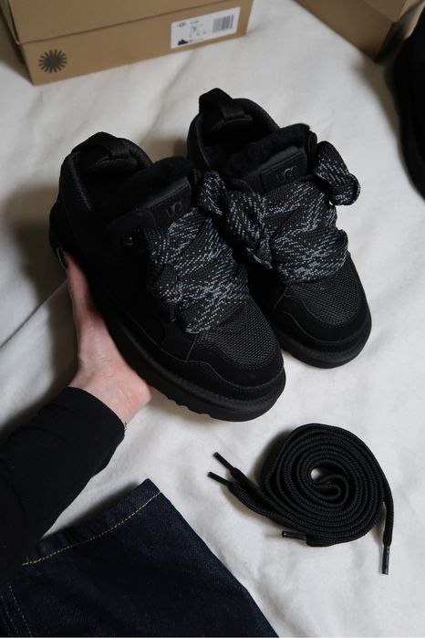 36-41‼️ Дуті Ugg Lowmel Sneaker Black угг ловмел чорні широкі шнурки
