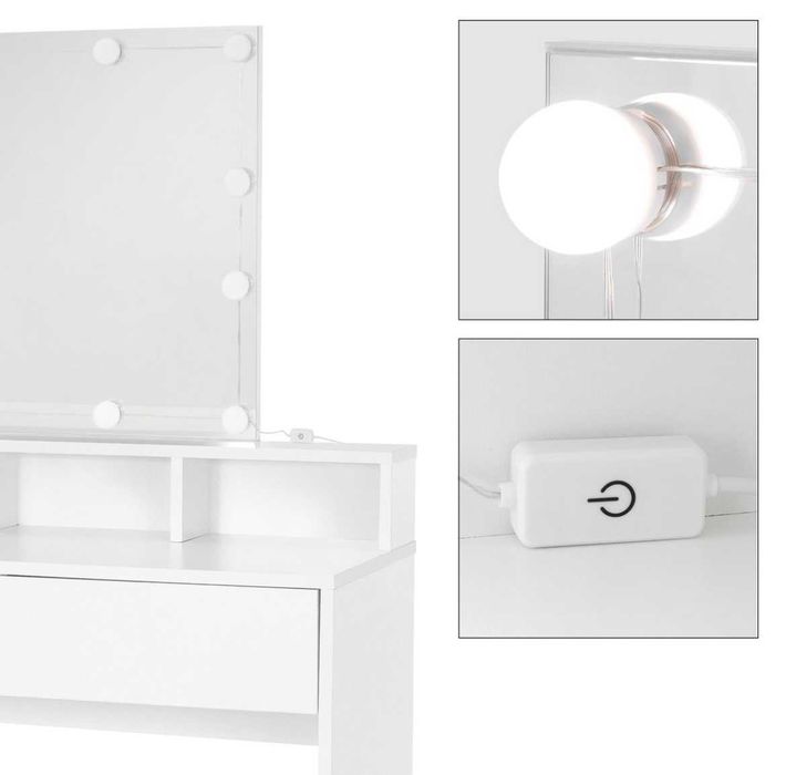 Toaletka Kosmetyczna Oświetlenie Led Lustro 80x40x140cm Biała GRATIS