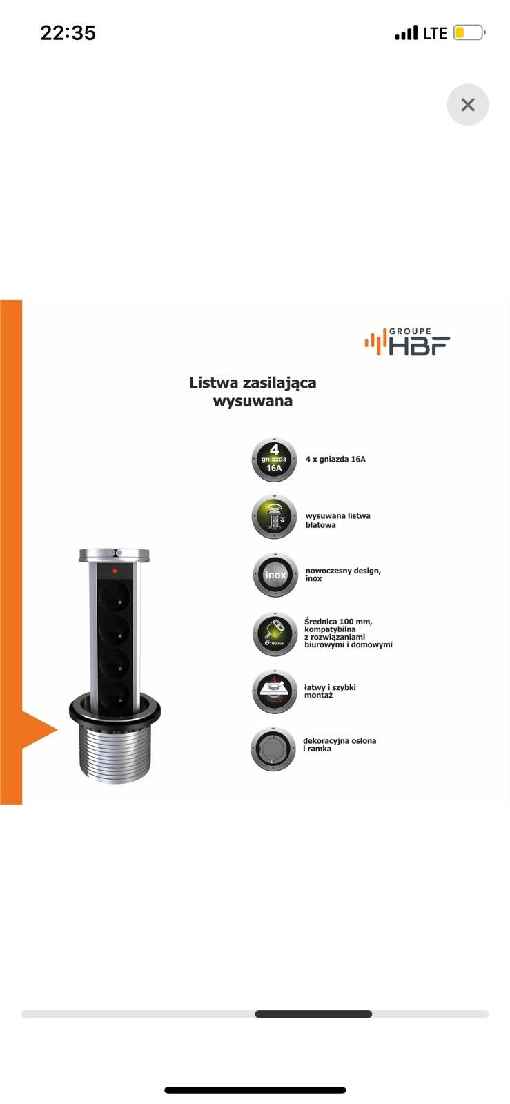 Listwa zasilająca podblatowa 4 gniazdka