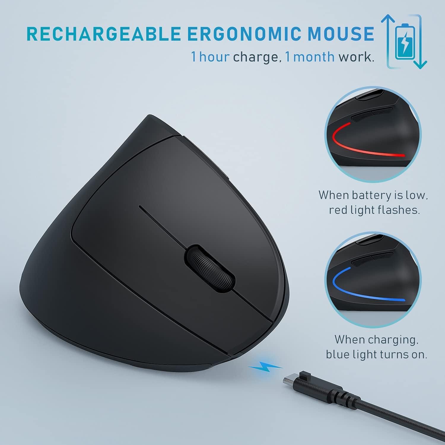 Bezprzewodowa ergonomiczna myszka komputerowa z wbudowaną baterią