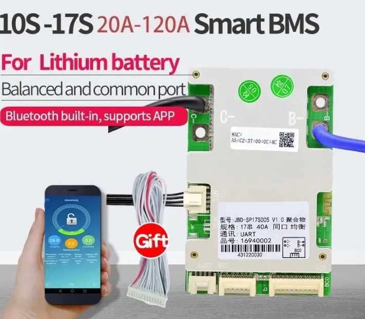 Смарт БМС на 120 Ампер Smart BMS JBD 10S-17S SP17S005 V1.5 с блютузом