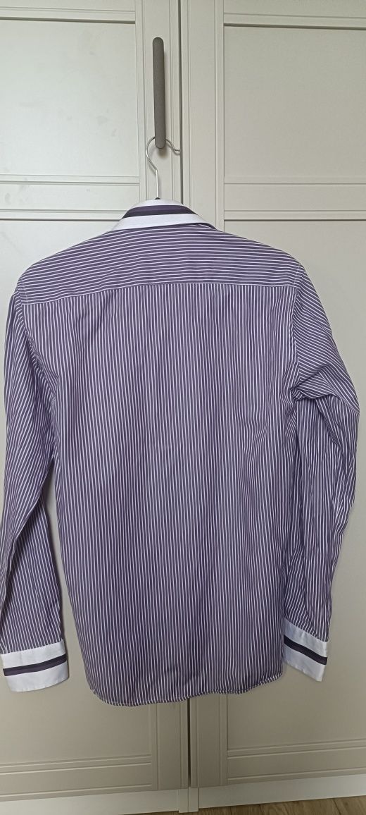 Koszula slim fit Pako Lorente M w pionowe paski fioletowa