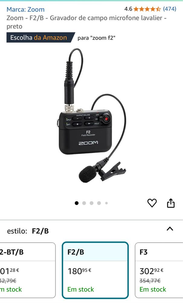 Gravador microfone zoom f2