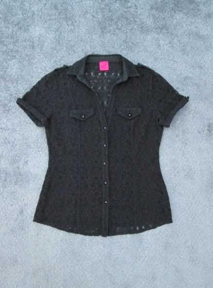 Czarna ażurowa koszula, ażurowa bluzka