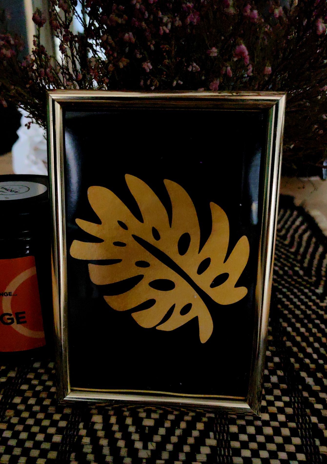 Plakat liść boho industrial loft glam złota ramka mini dekor natura 15