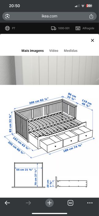Vendo cama de madeira branca com 3 gavetas e possibilidade de casal