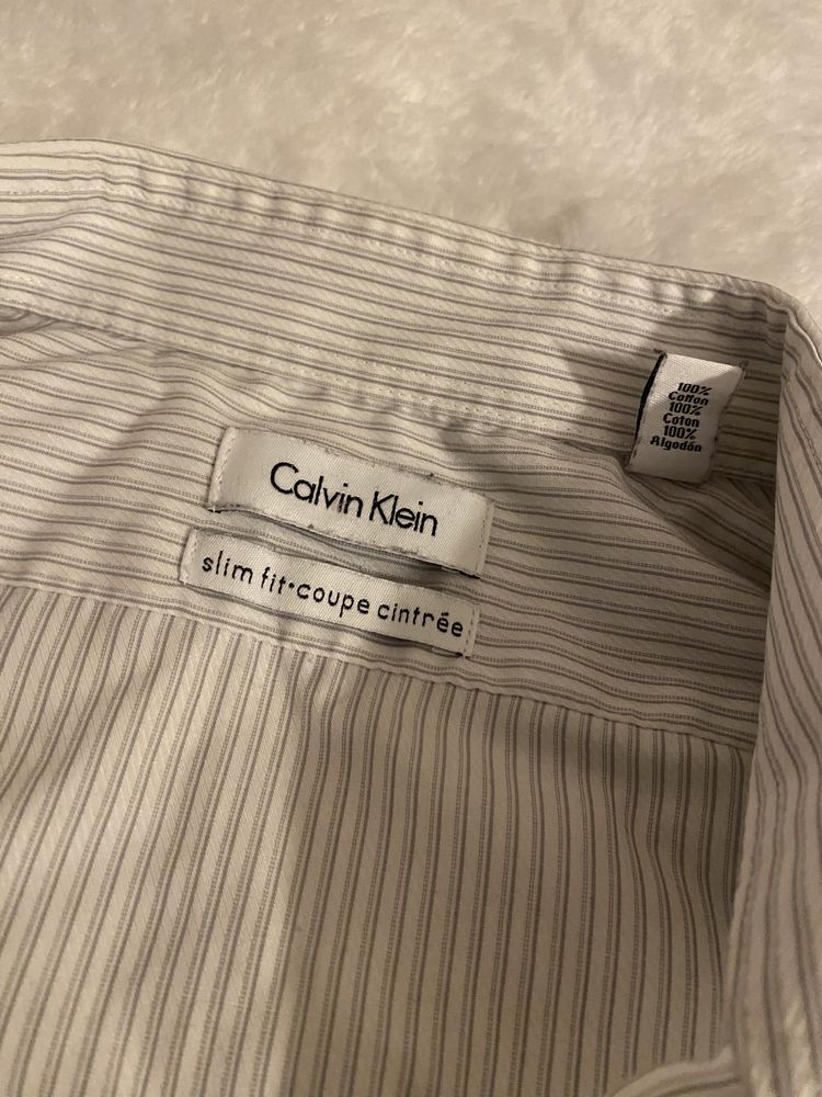 Koszula w paski biała szara L calvin klein