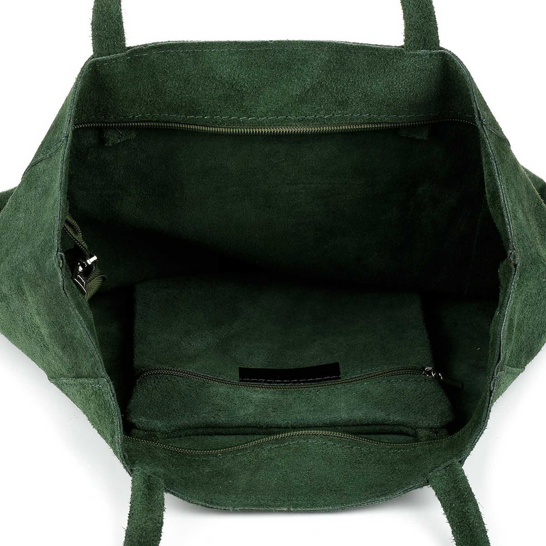 VERA PELLE torebka zamszowa shopper z rzemykami V462 c.zielona