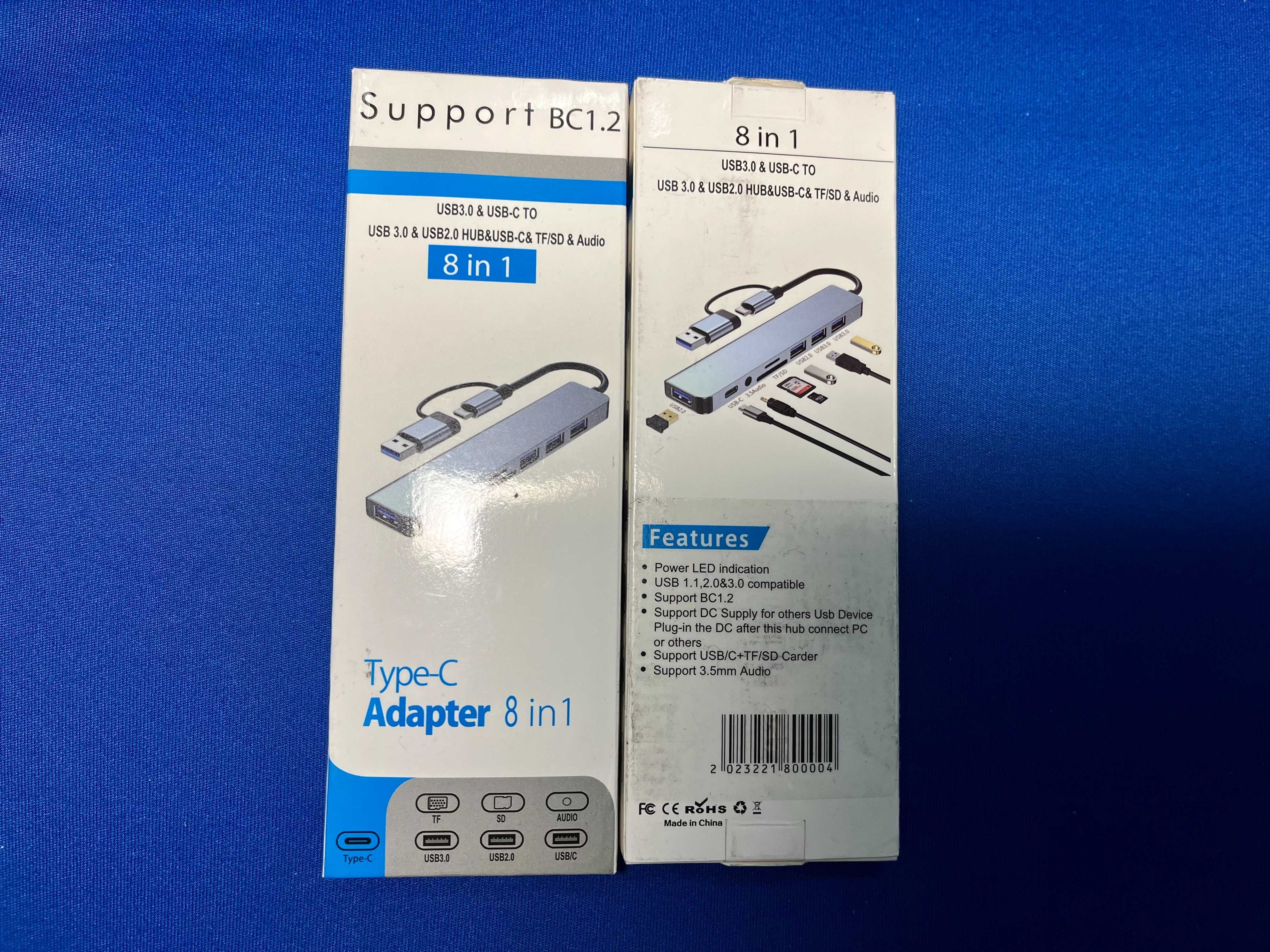 Адаптер 8 в 2 Usb type c Hub macbook card reader SD TF USB A