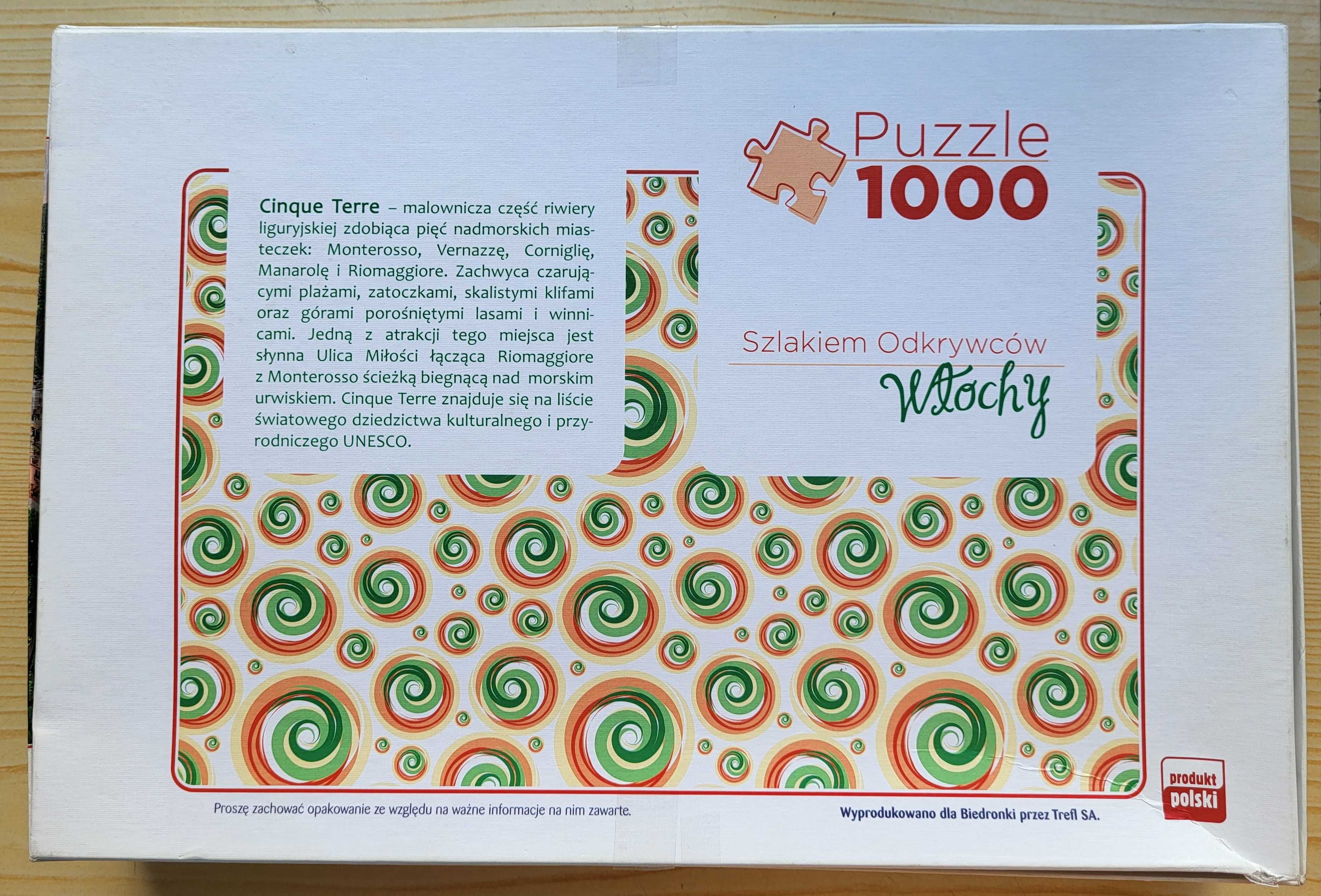 Puzzle 1000 "Cinque Terre" (Włochy) - NOWE (uszkodzone pudełko) -TANIO