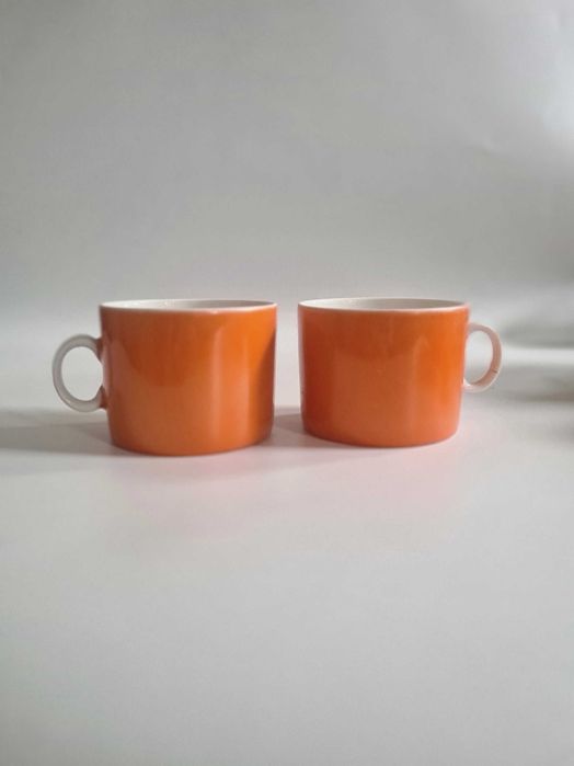 ZPS Karolina 3 pomarańczowe filiżanki serwis Milo A. Sadulski lata 60.