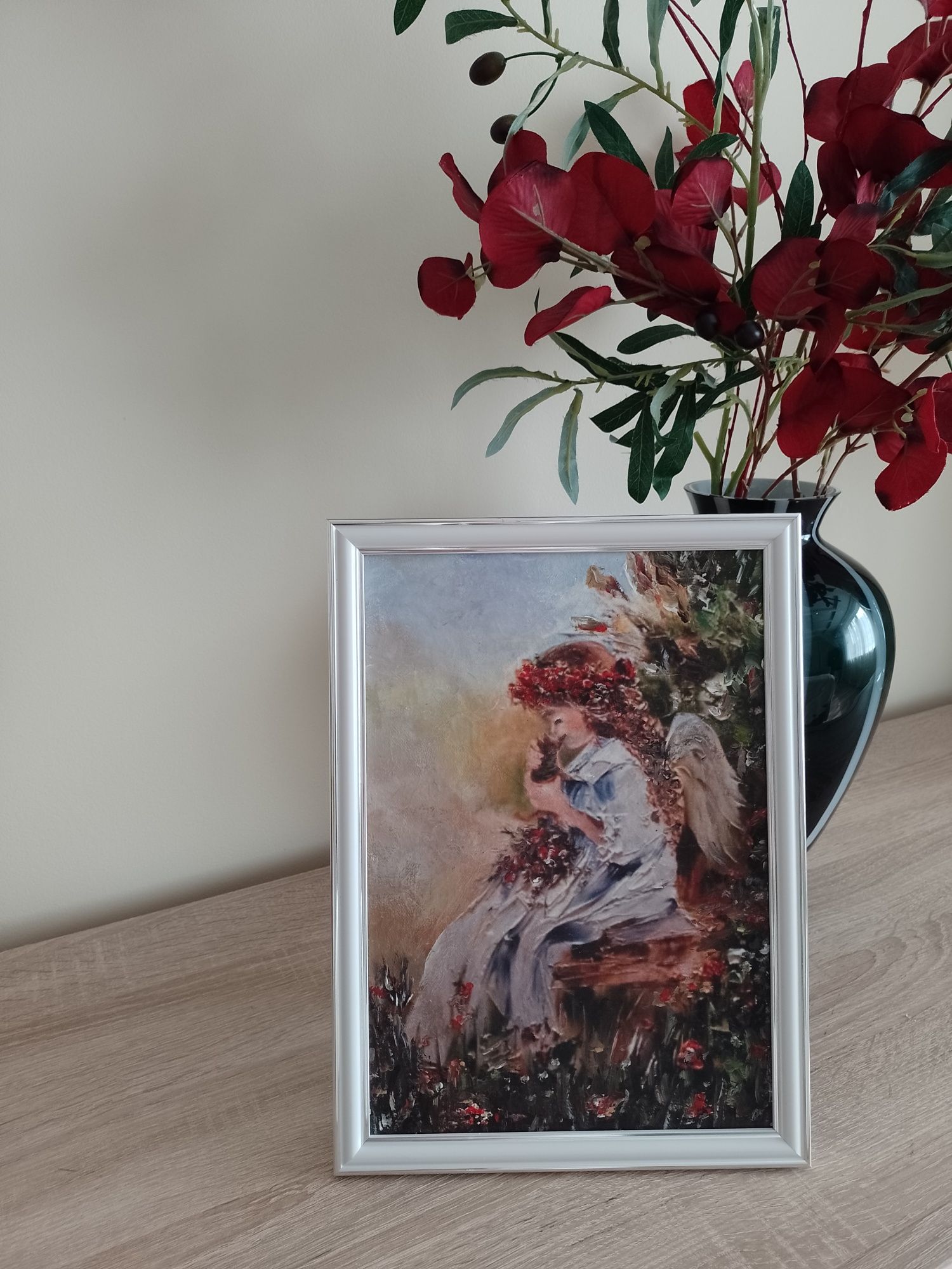 Aniołek pamiątka komunia chrzest obrazek w ramce23x32