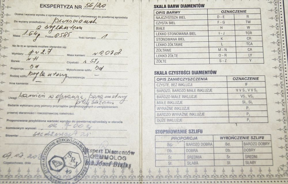 Złoty pierścionek z brylantem r.9 0,07 ct-1,64 g/p.585