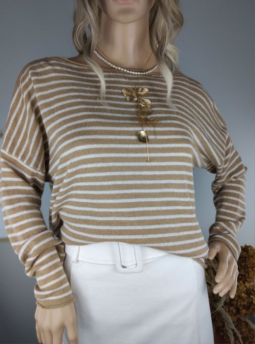 Kaszmirowy sweter w paski sweterek wełniany wiskozowa bluzka bluza M