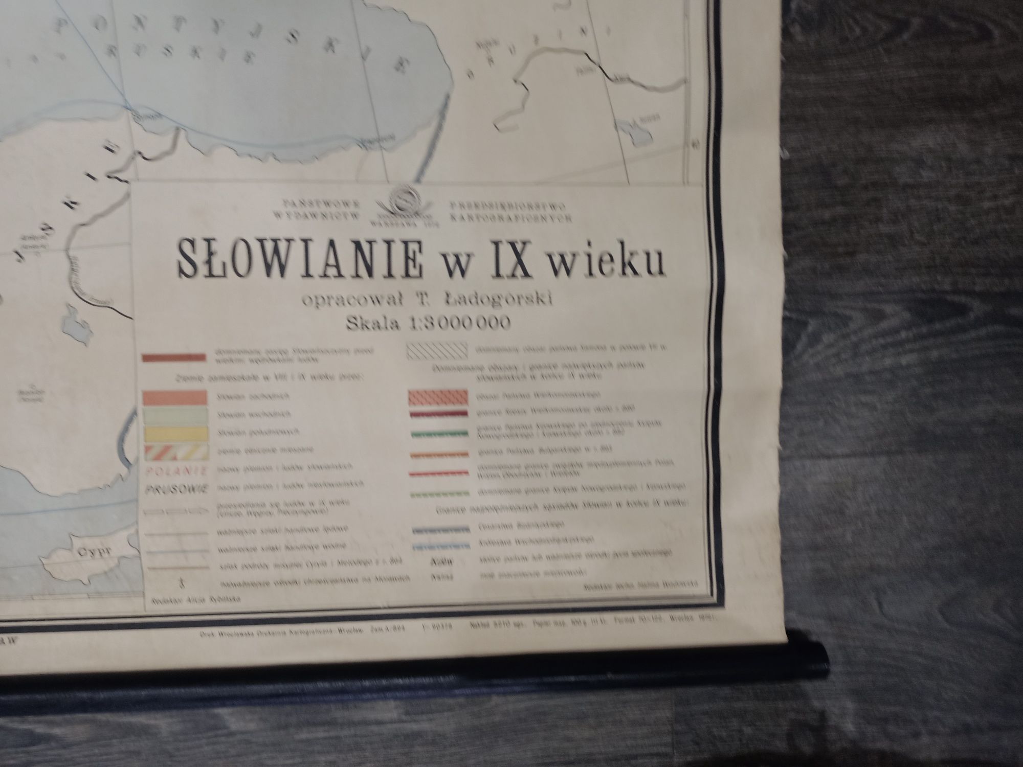 Stara mapa "Słowianie w IX wieku" 1972r.