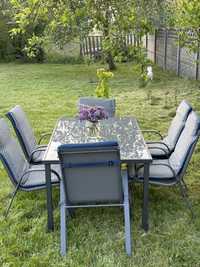 Stòł ogrodowy i 6 krzesel wraz z poduszkami