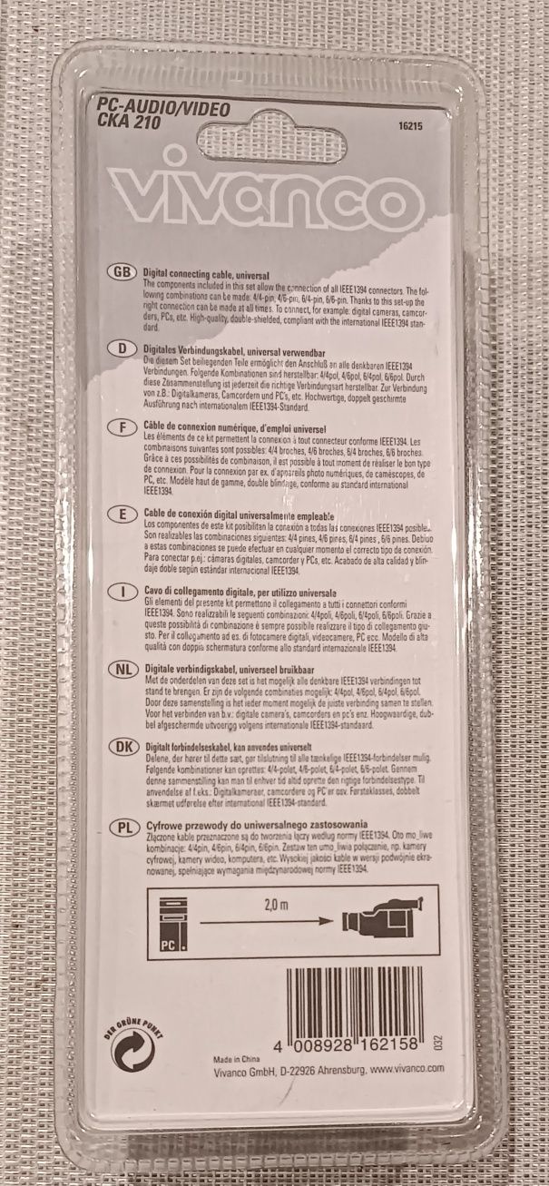 Vivanco Zestaw Kabel 6-Pinowy Wtyk 2 Kompaktowy