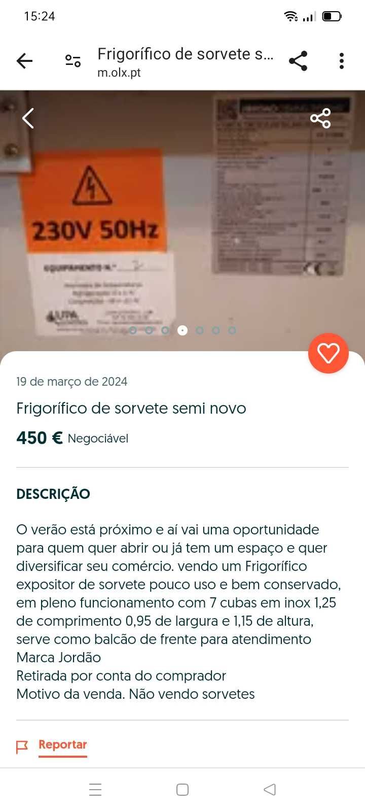 Balcão frigorífico para gelados