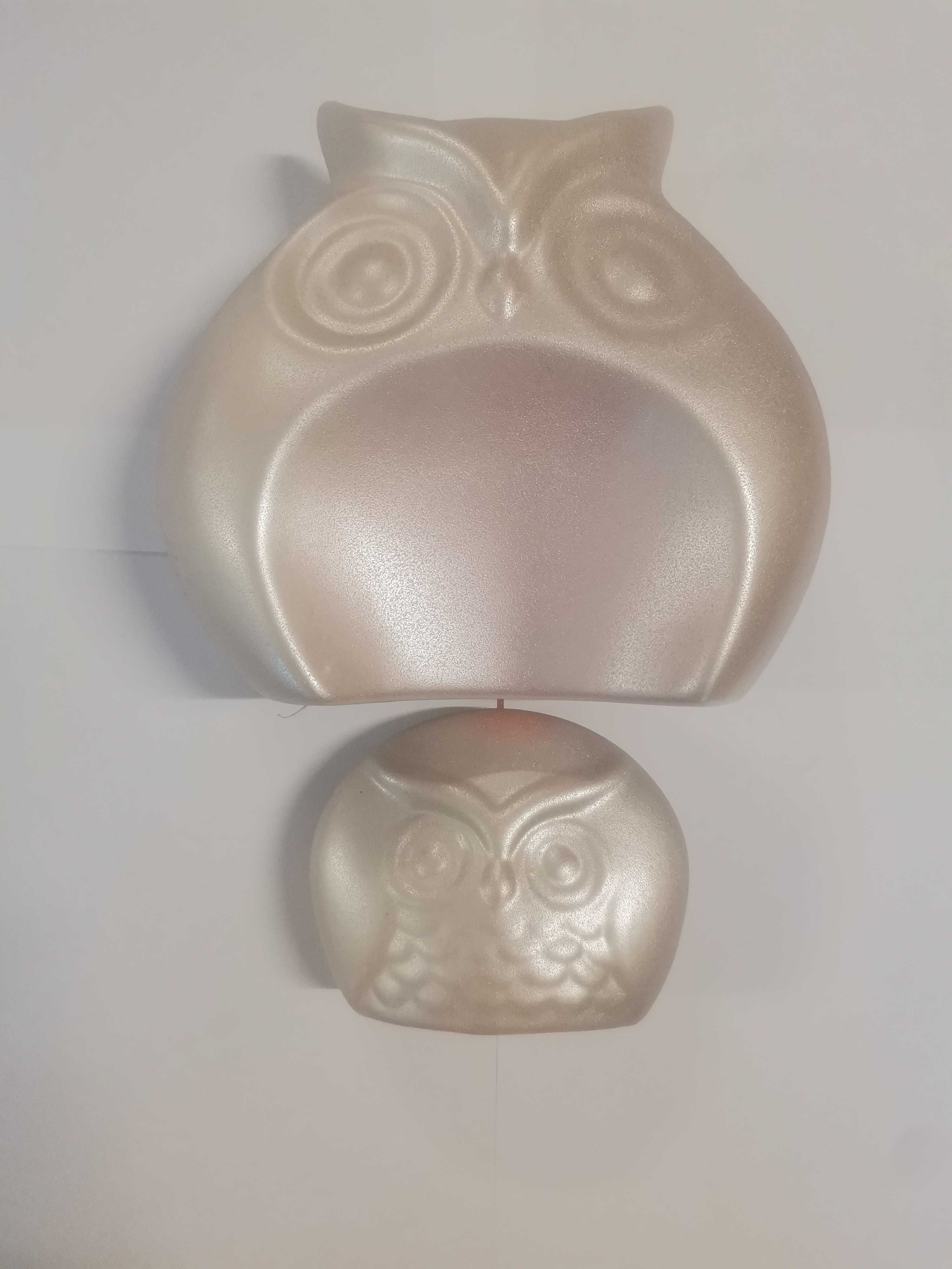 Komplet ceramiczny Sowy różowy perłowy 16cm