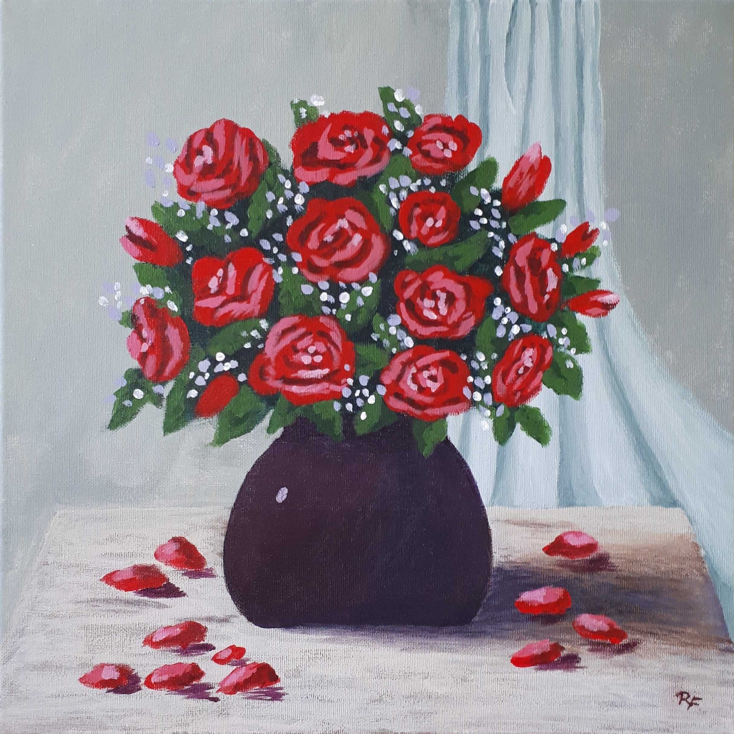 Quadro Bouquet Rosas Acrílico 40x40 cm