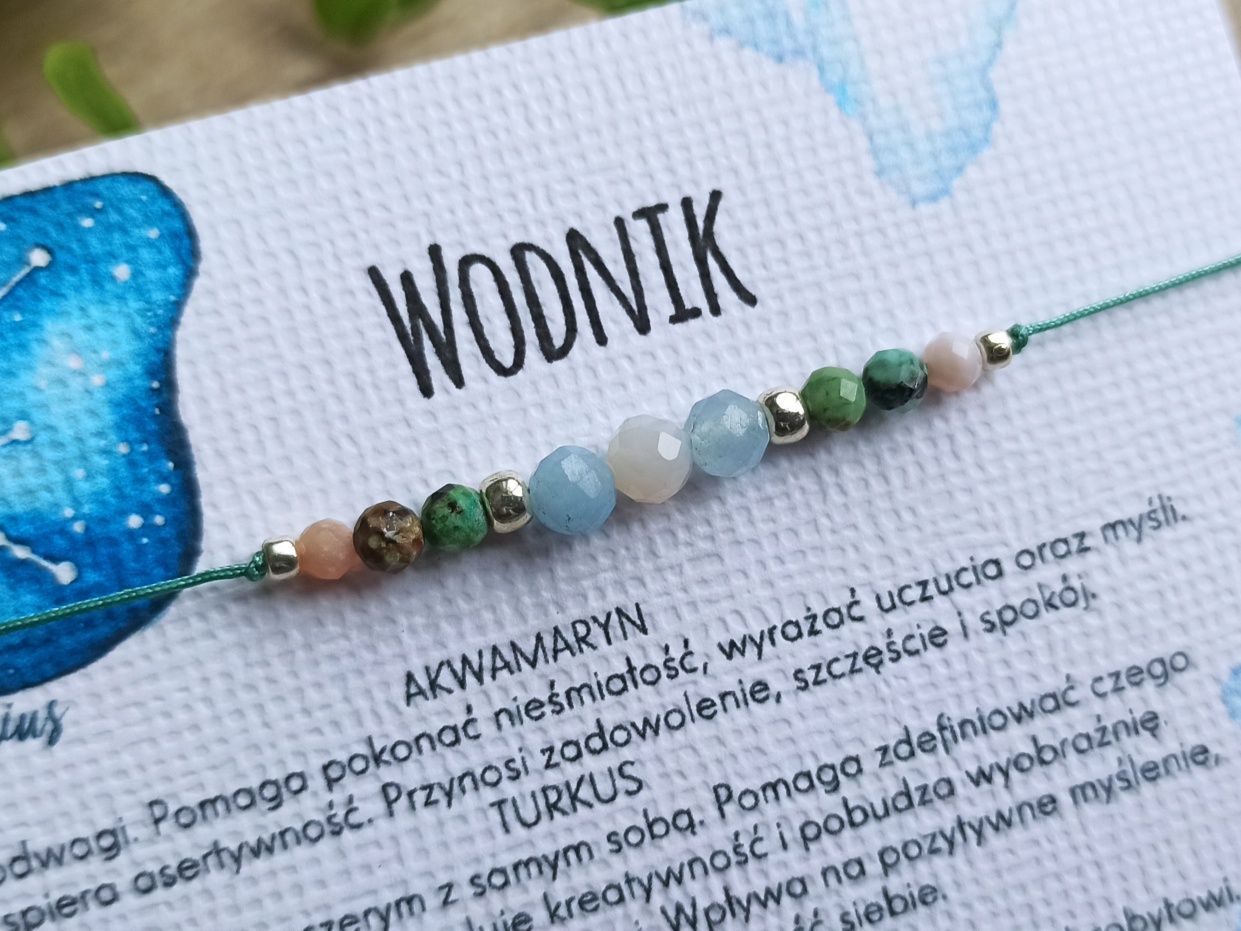 Wodnik bransoletka na szczęście, kamienie amulet