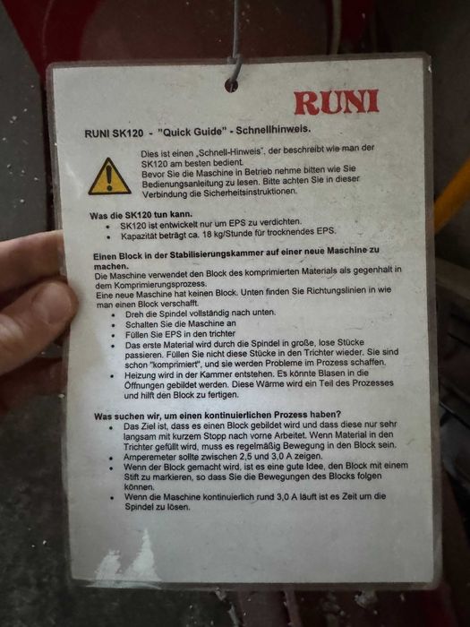 RUNI SK120 – Prasa ślimakowa do styropianu EPS (kompaktownica)