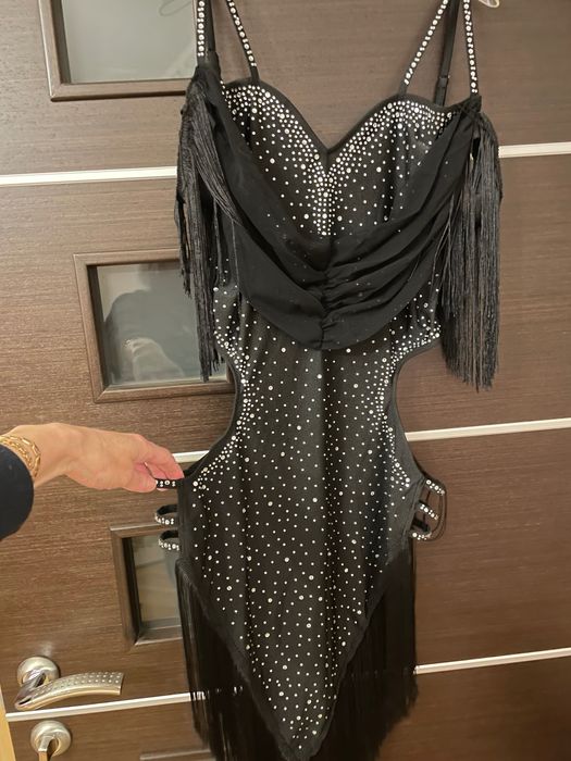 Платье для латины, открытое, бахрома, стразы, рост до 175см