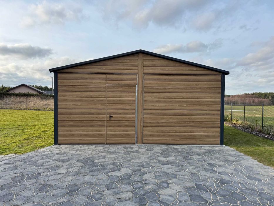 Garaż blaszany 6x6m dwuspadowy, winchester + grafit, profil ocynk
