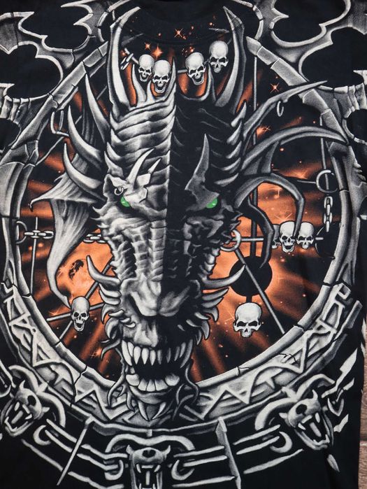 Vintage Rock Eagle Skulls Monster czarna koszulka z krótkim rękawem