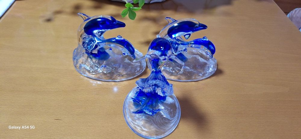 3 peças golfinhos em vidro